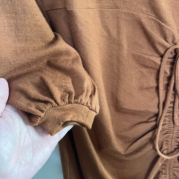 Kittenish Tie Scrunch Front Midi Sweater Dress V Neck Long Sleeve Keyhole Back - Picture 6 of 9